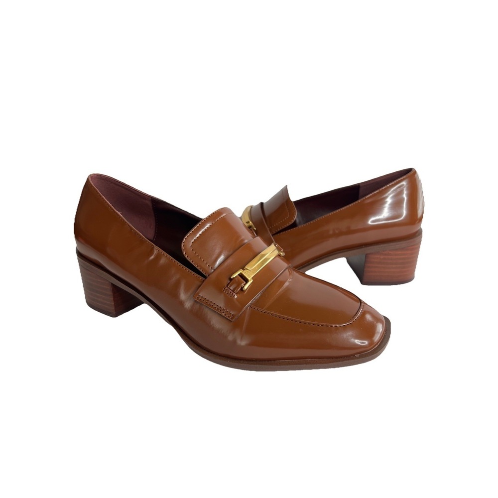Franco Sarto Women's Dalia Loafer Size 9.5M Brown Gold Accent Heeled Square‎ Toe